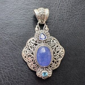 Sarda Tanzanite & Swiss Blue Topaz 925 Sterling Silver Pendant